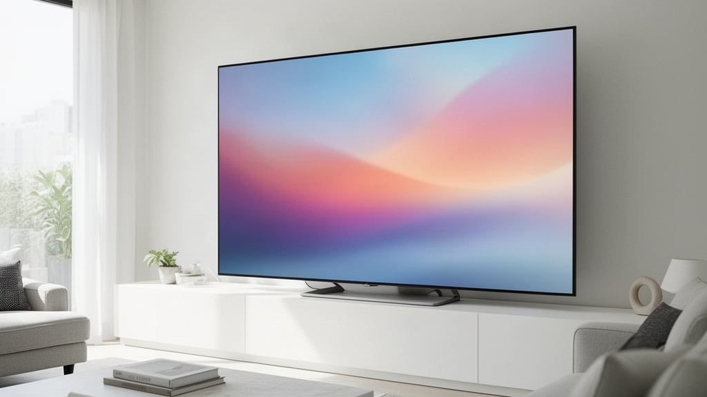 Grand téléviseur 4K dans un salon lumineux