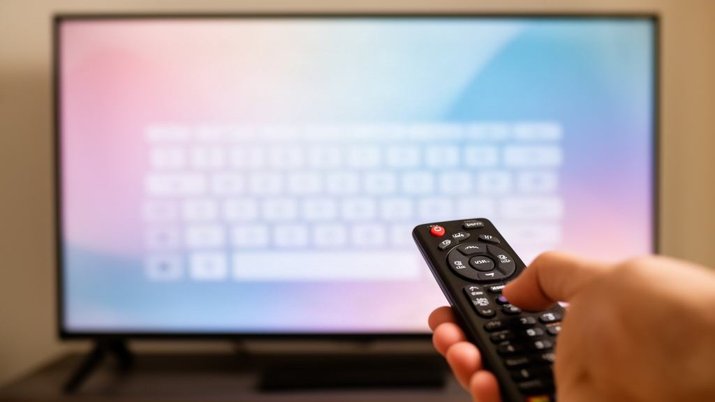 Main qui saisit un code avec la télécommande sur le clavier affiché à l'écran
