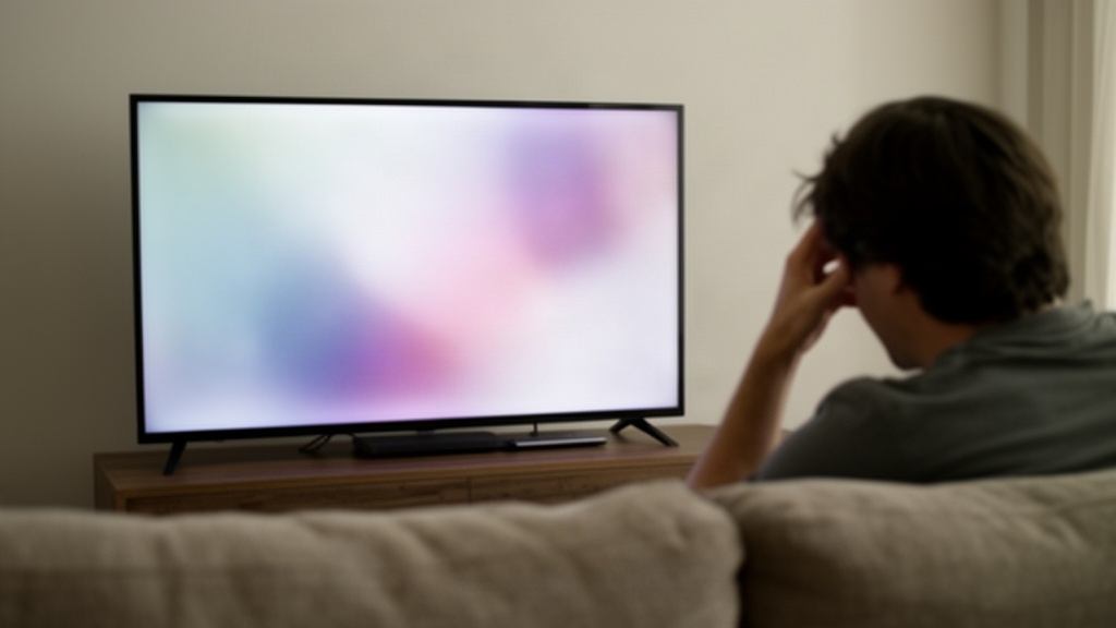 Spectateur agacé devant un téléviseur à l'image figée