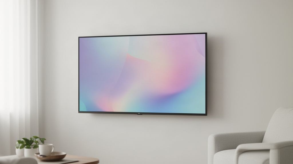 Smart TV fixée au mur, sans boîtier, dans un salon épuré